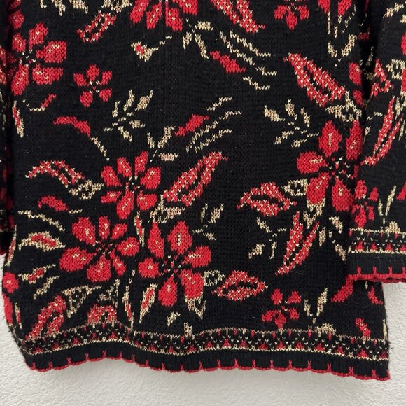 Dana Scott Sweater Large Red Gold Poinsettia Metallic Christmas Party Holiday - Picture 7 of 13